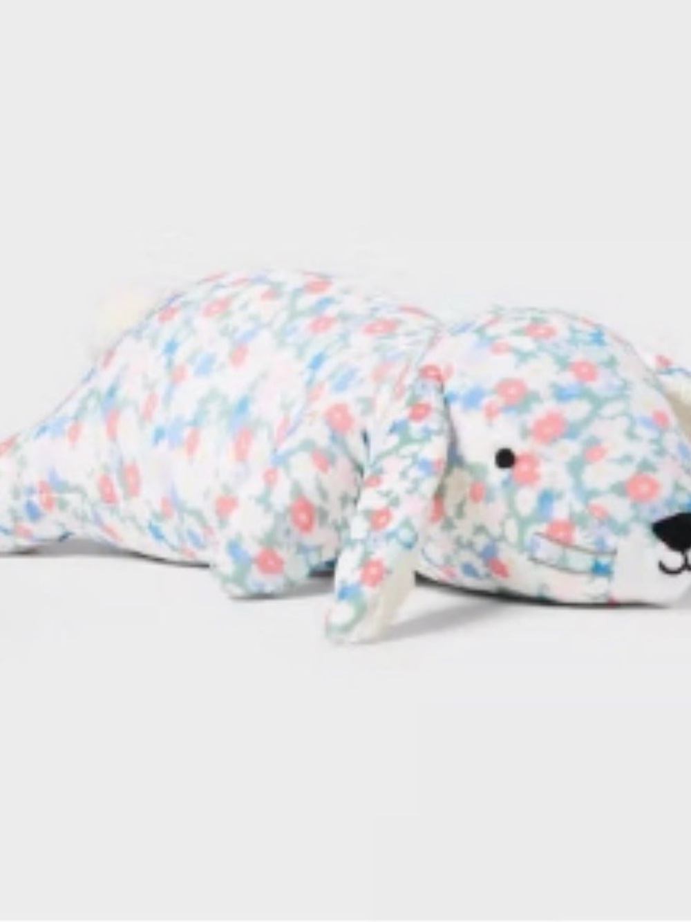 Floral Print Plush Rabbit weighted - White with Pink & Blue Flowers
